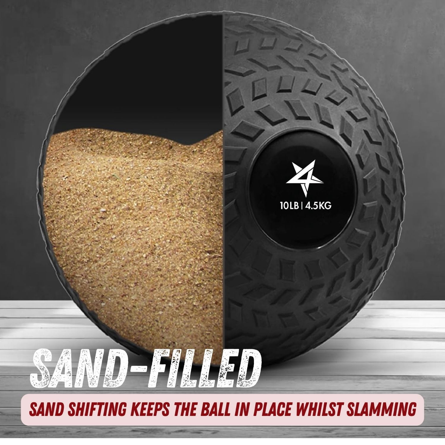 Yes4All 10lbs Slam Ball - Durable PVC Sand-Filled Medicine Ball, Available in 10-40lbs, Perfect for Core Strength & Full-Body Workouts - Tread Black