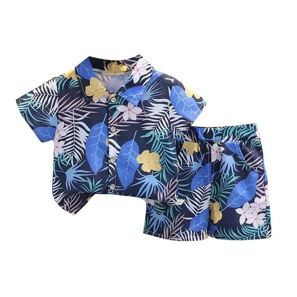 Odeerbi 0-7 Años Niños Niñas Verano Hawaiian Outfits Algodón Playa Tropical Impreso Manga Corta Camisa Pantalones Cortos Conjunto Dos Piezas