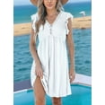 thumbnail image 6 of Womens Summer Dress Ruffle Sleeve V Neck Midi Dresses Fashion Casual Fit Flowy Tiered Boho Beach Vacation Sundress White XL, 6 of 8