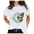 thumbnail image 1 of Pompotops Women's Solid Color Pattern Printed Round Neck Short Sleeve Casual T-shirt, 1 of 7