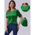 thumbnail image 2 of DARING DIVA Women's Round Neck Puff Short Sleeve Party Velvet Top XS Green, 2 of 6