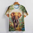 thumbnail image 3 of Colorful Elephant Flower Womens Tops Women's Fashion Casual Short Sleeve Flower Print Round Neck Pullover Top Blouse, 3 of 6