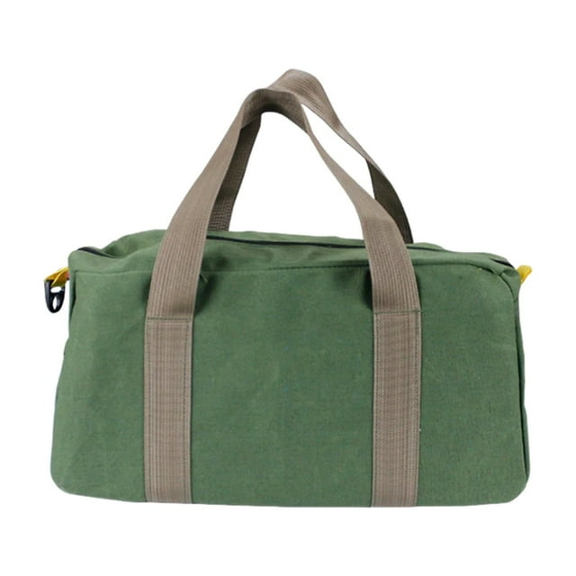 10 Inch Wide Mouth Tool Bag, Heavy Duty Canvas Tool Storage Bag, Large Capacity Handbag, Portable Multi-Function Tool OrBag for Storing Wrench, Screwdrivers, Plier, Nails Tools, 1Pc(Green,10.6x7.1")