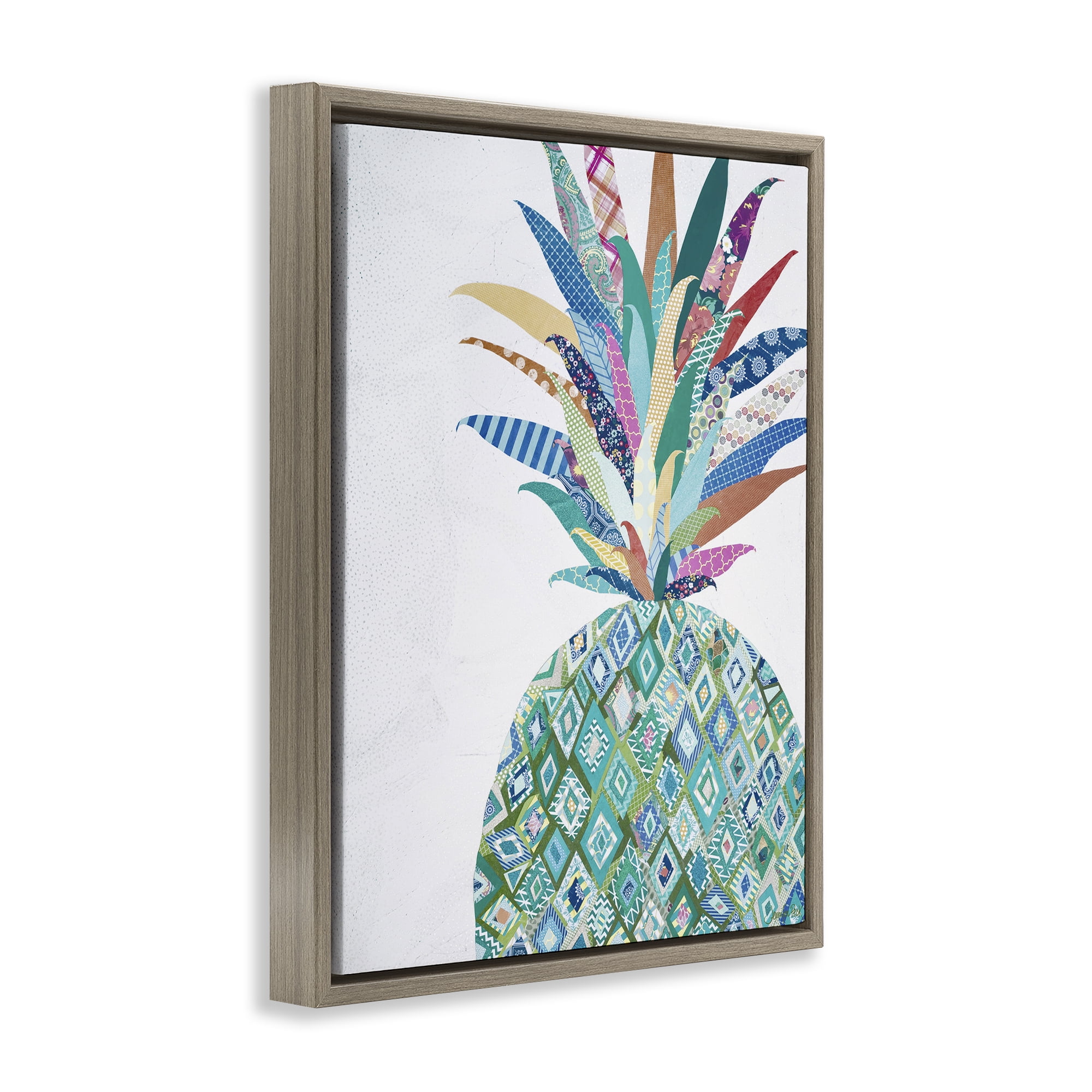 Stupell Industries Geometric Patterned Pineapple Food & Beverage Painting Brown Floater Framed Art Print Wall Art, 17 x 21