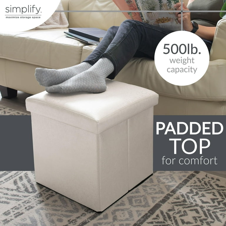 Simplify Faux Leather Folding Storage Ottoman Cube in Ivory