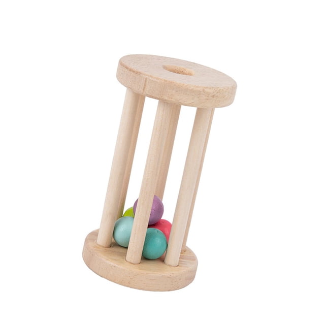 Lipstore Baby Roller Rattle Wood Toys Rattles with Bells Smooth Surface Infant Roller Toy A