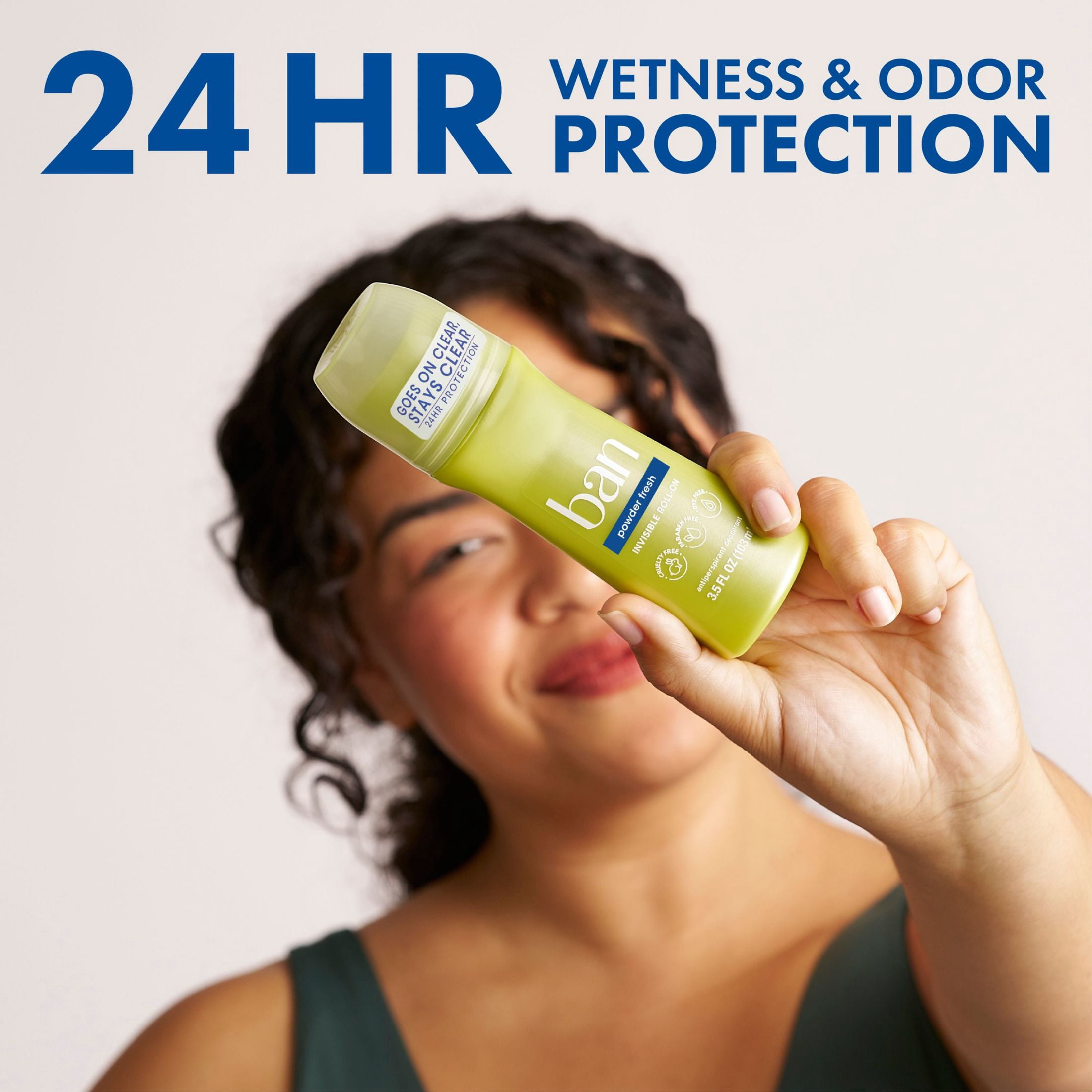 Ban Antiperspirant Deodorant Invisible Roll-On for Women and Men, Powder Fresh, 3.5 oz