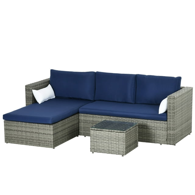 CoSoTower 3pcs Modern Rattan Sofa Set, Wicker Patio Furniture Set with Coffee Table, Cushions, Pillows
