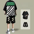 thumbnail image 2 of Conjuntos de trajes deportivos con estampado de pantalones cortos, camiseta elegante, ropa deportiva para hombre, chándal gráfico, ropa para hombre, camiseta blanca holgada de algodón Kpop Xl, 2 of 5