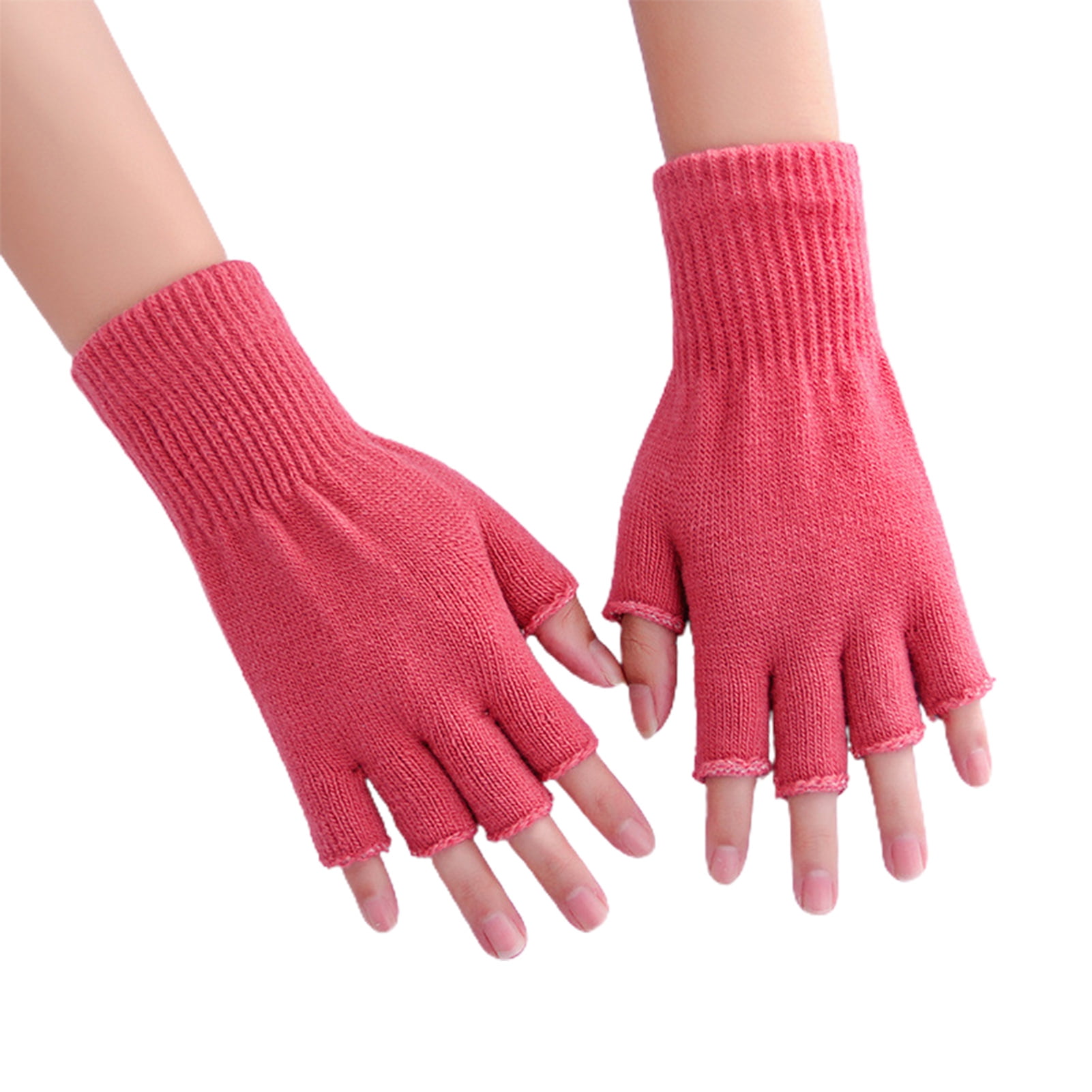 Visland 2 Pair Half Finger Gloves Winter Knit Warm Stretchy Mittens