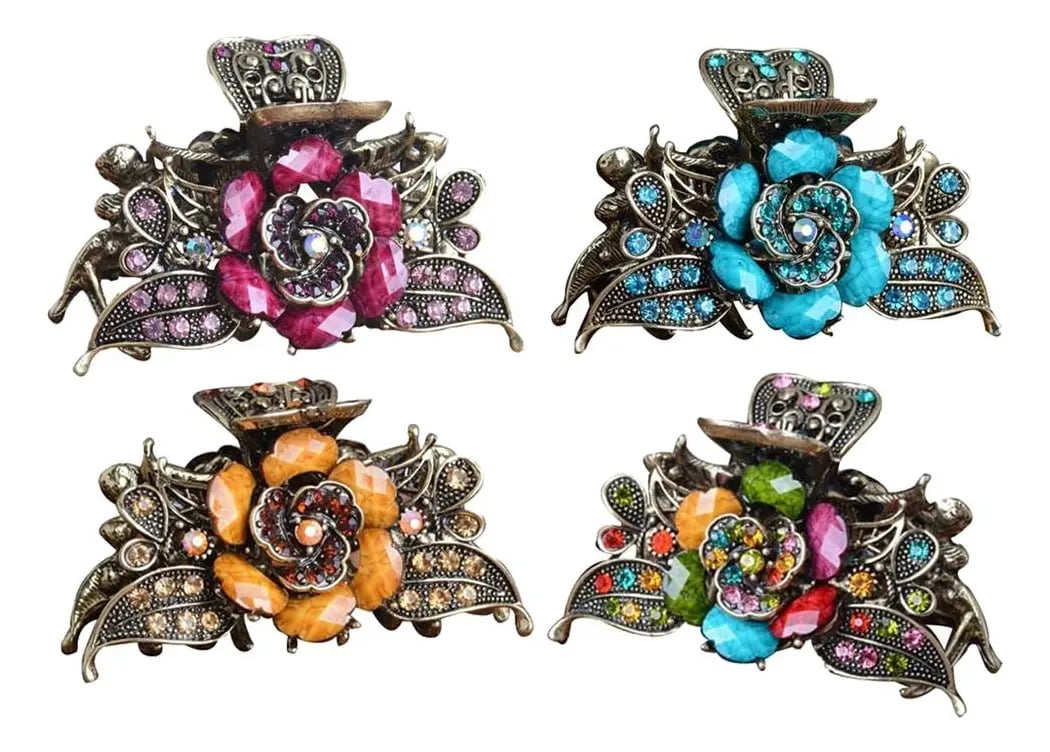 4 Antique Flower Shaped Hair Clips