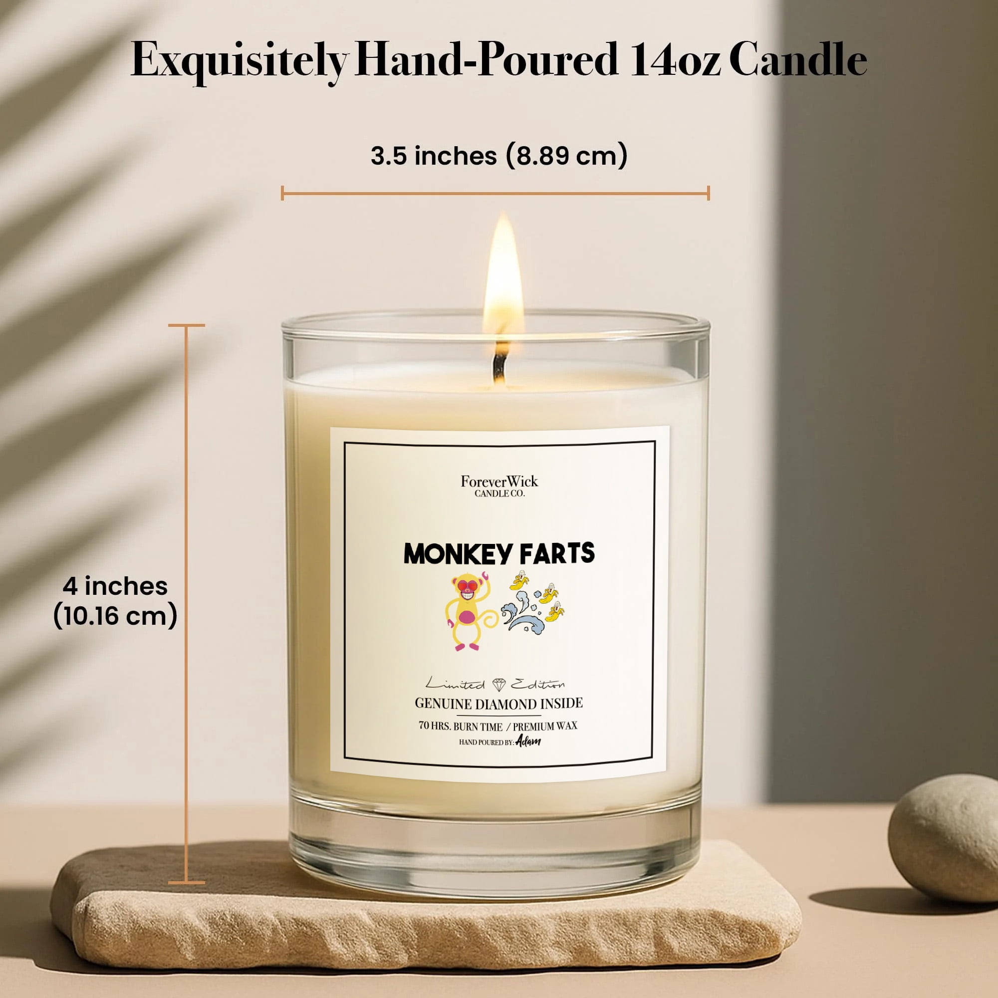ForeverWick Diamond Candle 14oz Monkey Farts Soy Wax Candle With Diamond Inside - Funny, Humor, Kids, Funny Candle, Birthday Candle, Fruity Candle, Diamond