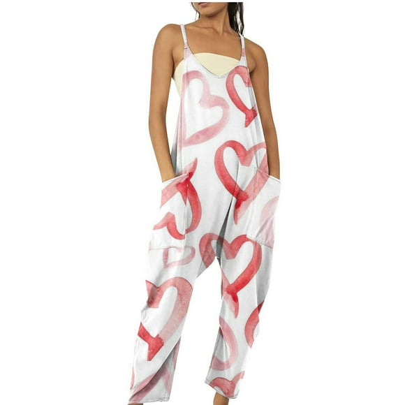 LOVZFMLL Fashion Women Sleeveless Printed Cold Shoulder Vest Casual Pachwork Jumpsuit White L