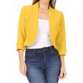 thumbnail image 5 of Mnjin Casual Cropped Blazer Jackets for Women Solid Color 3/4 Sleeve Open Front Cardigan Short Jacket Suit Coat Outerwear (Yellow,Size-2XL), 5 of 6