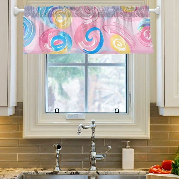 Ryvnso Candy Pastel Window Valance Kitchen Farmhouse Rod Pocket Short Curtain 54x18 inch