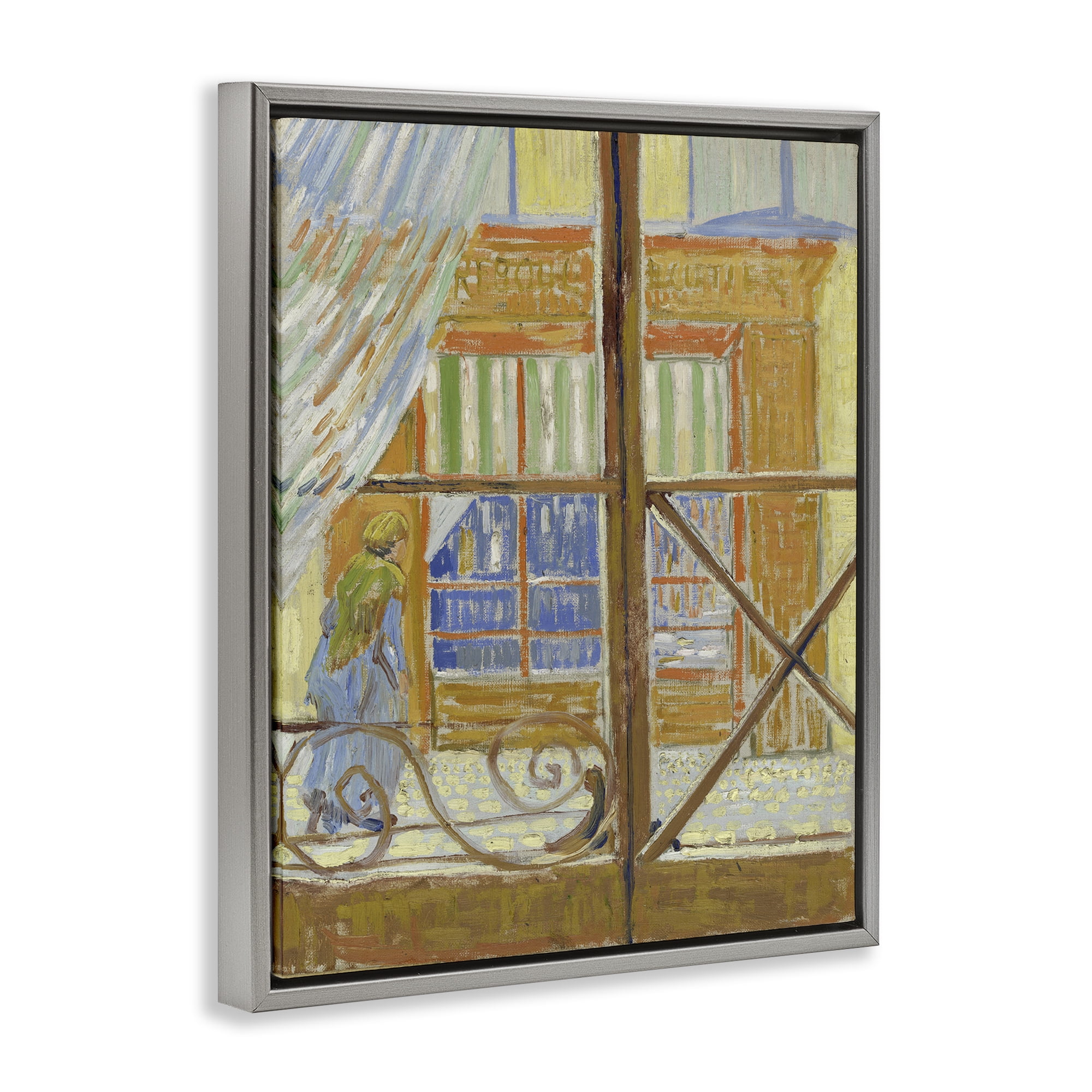 Stupell Industries Van Gogh View of Butcher's Shop Buildings & Architecture Painting Gray Floater Framed Canvas Art Print Wall Art, 17 x 21
