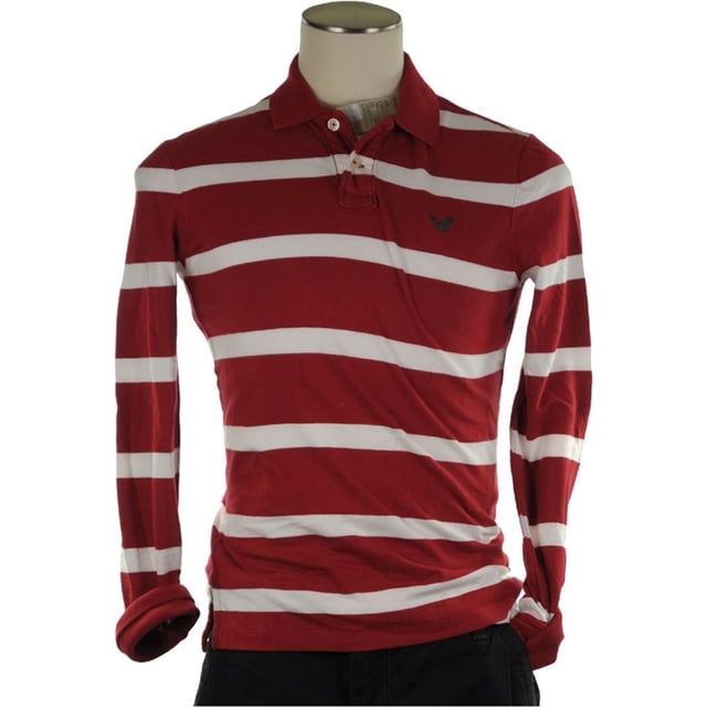 American Eagle Outfitters Polo de rugby de manga larga para hombre, rojo, pequeño