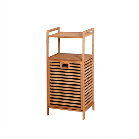 

Bathroom Laundry Basket Bamboo Storage Basket with 2 Tier Shelf 17.32 x 13 x 37.8 inch