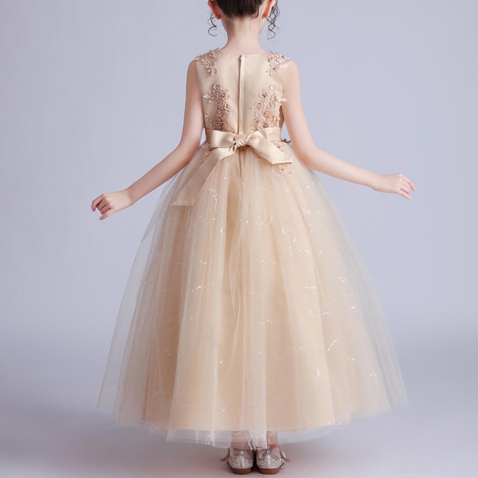 Big Girls Prom Dresses Size 4-14 Sleeveless Crewneck Teens Kids Formal Solid A-Line Layered-Tulle Elegant Graduation Evening Party Maxi Dress