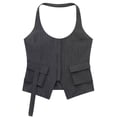 thumbnail image 3 of HH TRAF - Camiseta sin mangas de verano para mujer, estilo halter, sin espalda, ajustada, lisa, sin mangas, sexy, con cremallera, informal, 3 of 5