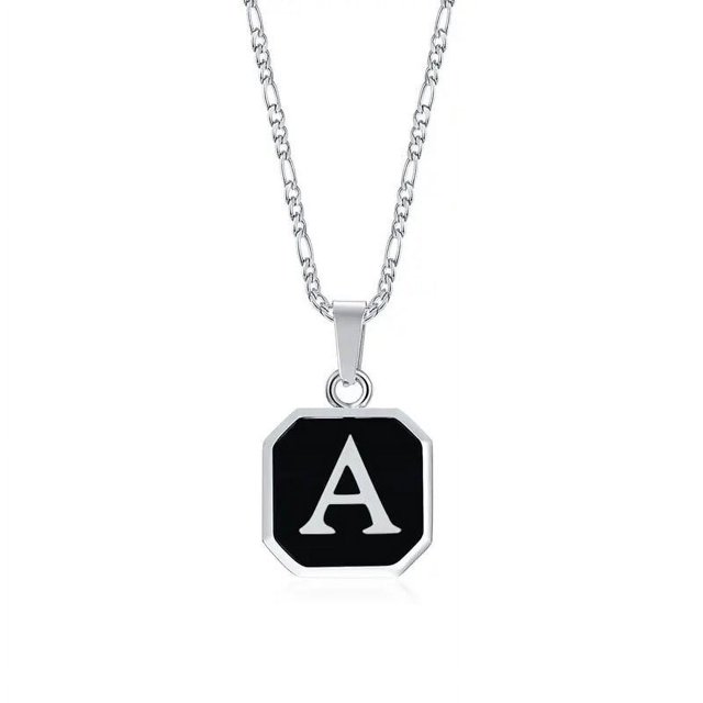 Collares con inicial de A-Z cuadrado para hombre, colgante geométrico de acero inoxidable con caja, Collar de cadena de cuerda, joyería de regalo