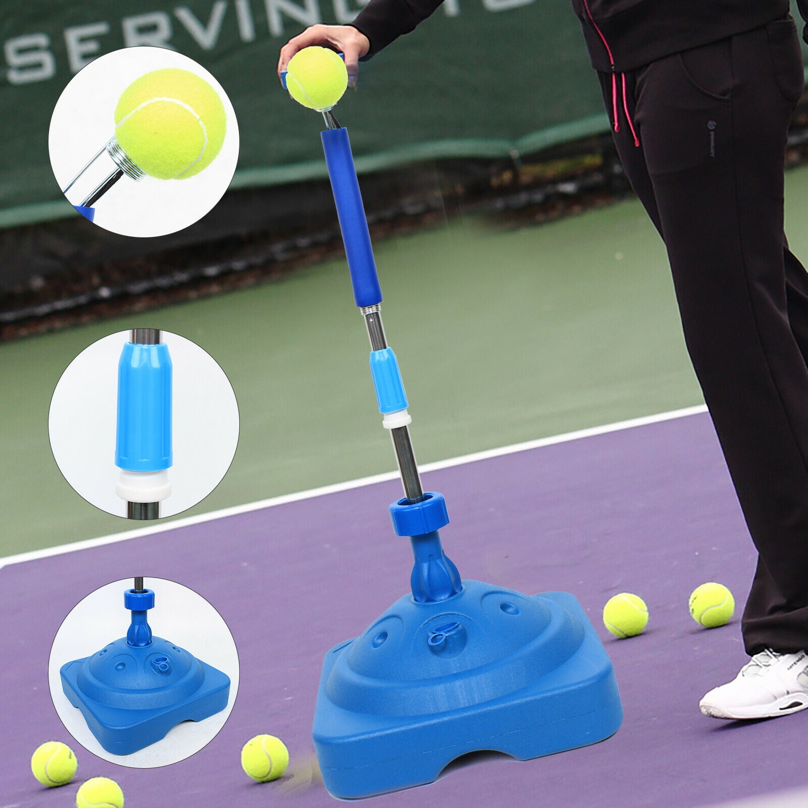 Tennis Training Device Portable Tennis Trainer Fixed Swing Racket Practice Height Adjustable Professional Swing Ball Machine Self-Training Tennis Equipment 