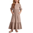 thumbnail image 2 of Antinious Girls Solid Pleated 3/4 Sleeve Round Neck Casual Versatile Wear Dress, 2 of 5