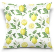 Wellsay Lemon and Leaves Velvet Oblong Lumbar Plush Throw Pillow Cover/Shams Cushion Case - 16" x 16" - Decorative Invisible Zipper Design for Couch Sofa Pillowcase Only