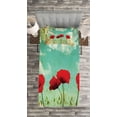 thumbnail image 3 of Ambesonne Poppies Quilted Bedspread Set 2 Pcs, Flowers Spring Season, Twin Size, Vermilion Pale Blue, 3 of 3
