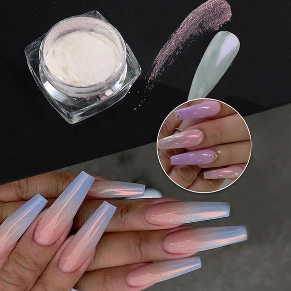 White Chrome Nail Powder Moonlight Pearl Powder for Nails, Magic Clear Pearlescent Aurora Mirror Effect Gel Nail Glitter Powder Nails Art Design 0.5/Jar