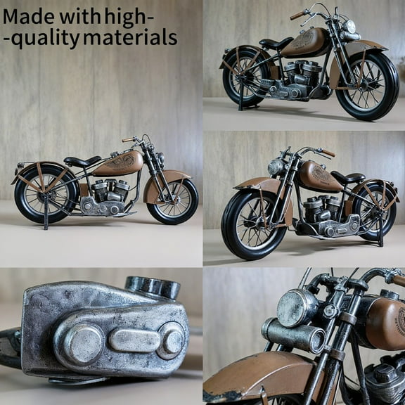 Vintage Metal Motorcycle Decor, Retro Iron Art Bike Ornament for Home & Office