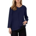thumbnail image 2 of Adeawade Womens Tops V Neck 3/4 Sleeve T Shirts Solid Color Fashion Tee Clothes M Navy, 2 of 5