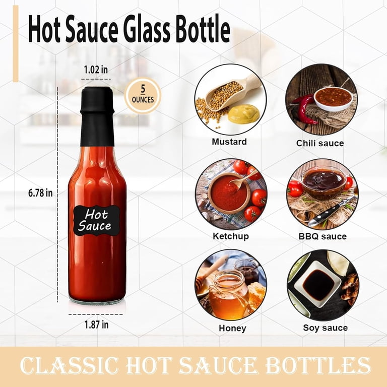 36-Pack 5 Oz Glass Hot Sauce Bottles Kit - With Caps, Shrink Bands, Drippers & Printable Labels, For DIY & Gifting