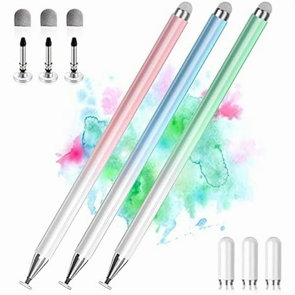 Stylus Pens for Touch Screens, 2 in 1 High Precision Universal Stylus Pen for iPad Compatible with Apple, iPhone, iPad, Android, Samsung Tablets, Phones, 3 Pack -Blue, Green, Pink