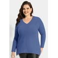 thumbnail image 3 of CASSIE LIZ Plus Size Tops 3X Long Sleeve Fall Womens Shirts Fashion V Neck Blue Tunics Waffle Knit Tee Loose Fit Winter Blouses Casual Slit Hem Pullover 3XL 22W 24W, 3 of 8