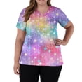 thumbnail image 3 of Dweltoz Print Scrub Top for Women Short Sleeve Stretch Scrub Shirt Classic Fit V Neck Scrub Tops Fade Resistant Breathable Scrubs With 2 Pockets,Multicolor XL, 3 of 5