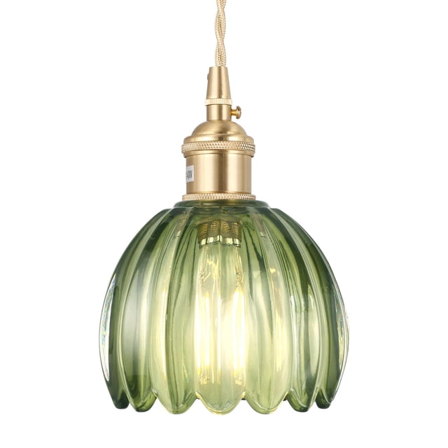 Lámpara colgante Shenmoyl Mini con pantalla de cristal de tulipán verde