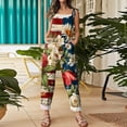 thumbnail image 4 of JULMCOMO 4th of July Jumpsuits for Women American Flag Plus Size Cotton Linen Sleeveless 250th Year Rompers American Stars Adjustable Straps 1776 Pants Wine 5XL, 4 of 4