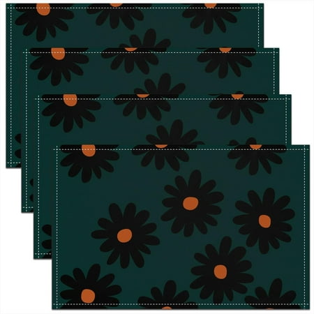 

Set of 4 Daisy Placemats 12x18 Floral Place Mats Natural Modern Simple Retro Flowers Table Mats for Kids Adults Dark Green Orange Black Summer Mysterious Elegant Placemats