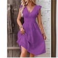 thumbnail image 1 of Vestido elegante con mangas de hoja de loto y escote en V., 1 of 6