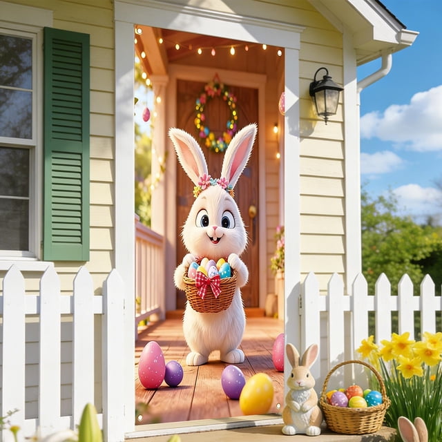 Easter Door Curtain for Front Door | 35 x 72 Inch Spring Holiday Decoration with Rope & Tape | Colorful Polyester Wall & Table Cover for Party & Home Decor