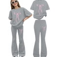 thumbnail image 2 of Otqutp Girls 2 Piece Casual Outfits Oversized Bow Knot Print Top Bell Bottoms Set for Teens Fashion Clothing Vacation Trendy Clothes, 2 of 4