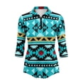 thumbnail image 2 of Uorisanigo Blue Tribal Womens Golf Shirt with Zipper Size L Versatile Fashionable 3/4 Roll Sleeve Quick Dry Athletic Polo Shirts Soft Comfortable Tennis Tops Relaxed Workout Tops, 2 of 7