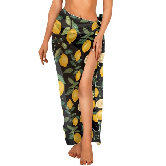 Uourmeti Galaxy Lemon Flowy Beach Sarong Coverups for Women Chiffon Sarong Beach Wrap Bathing Suit Swimsuit Scarf for Beach One Size