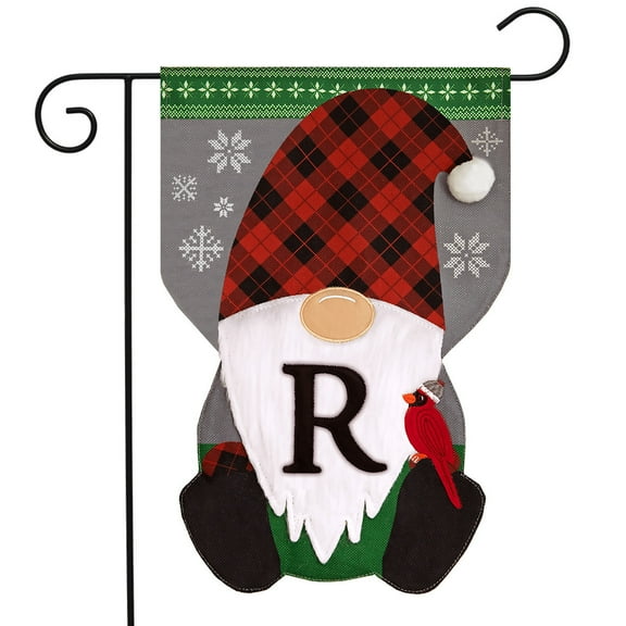 Briarwood Lane Winter Gnome Burlap Monogram Letter R Garden Flag
