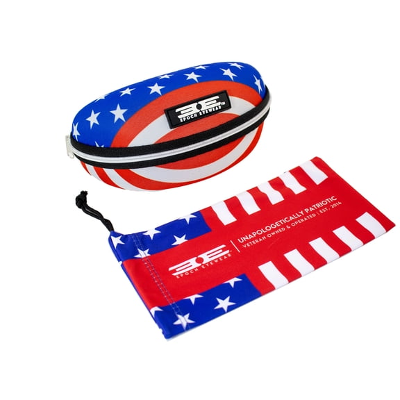 Epoch Eyewear Premium Zippered Hard Sunglasses Case and Microfiber Pouch in American Flag Design