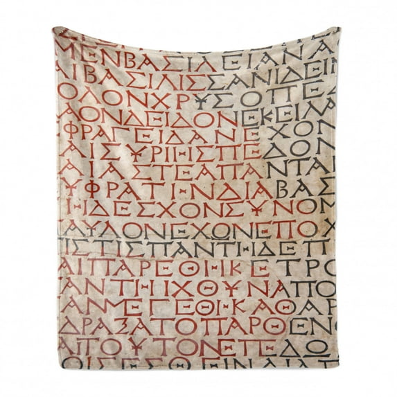 Retro Soft Flannel Fleece Throw Blanket, Antique Latin Culture Alphabet Writing Carved on the Tombstone Print, Cozy Plush for Indoor and Outdoor Use, 50" x 70", Peach Dark Coral Taupe, by Ambesonne