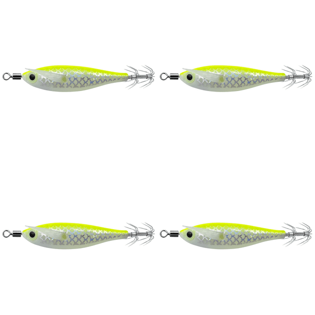 Anzuelo luminoso para calamar, cebo para calamar que brilla en la oscuridad para pesca nocturna (amarillo)