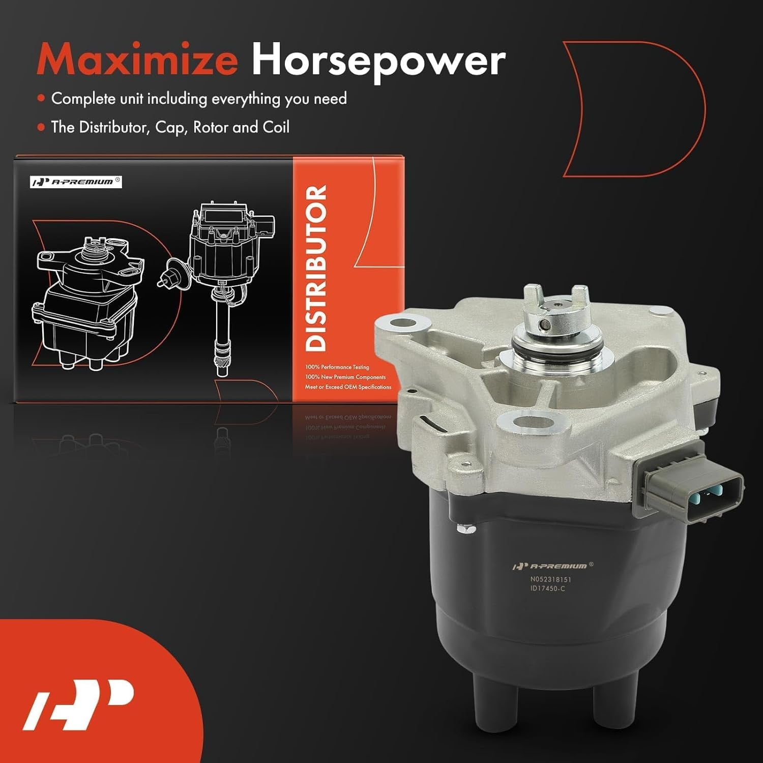 A-Premium Ignition Distributor with Cap and Rotor Compatible with Honda Accord 1999 2000 2001 2002 L4 2.3L