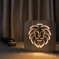 thumbnail image 1 of Light Bulb Led Night Light Lion Head Carved Hollow Wooden 3d Light Creative Wooden Decorative Small Table Lamp - FS-T1886W, 1 of 4